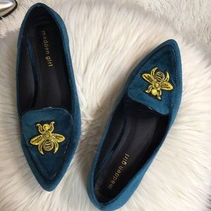 Madden Girl Blue Slippers with Gold Bee Design